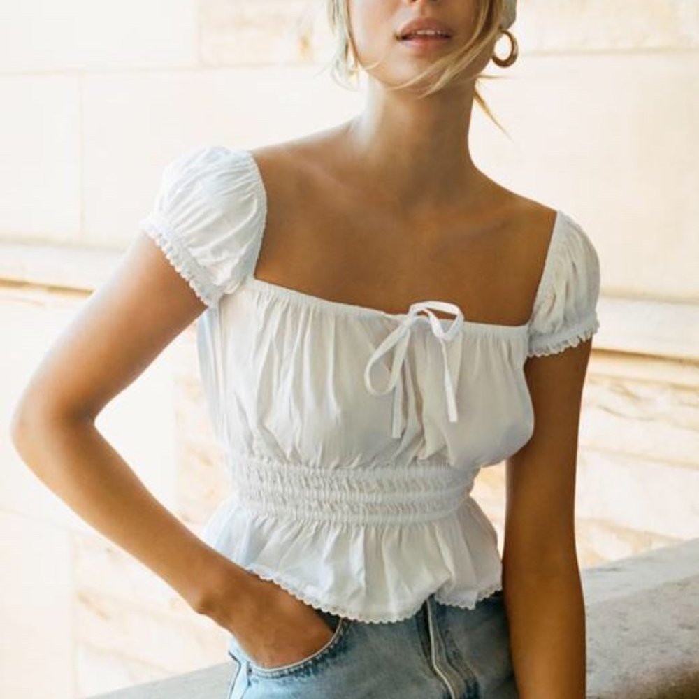 WITH JEAN White Smocked Jeanne Top